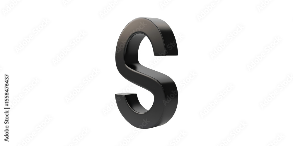 Poster 3d black letter s. typography and design element for branding isolated on transparent background