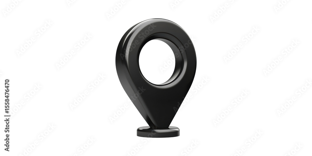 Poster black 3d location pin icon. symbol of navigation and geolocation in digital mapping isolated on tran