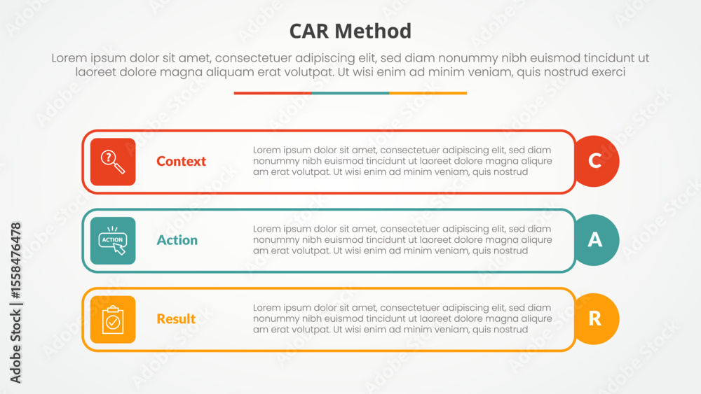 Poster car interview model infographic concept for slide presentation with outline rectangle box and circle