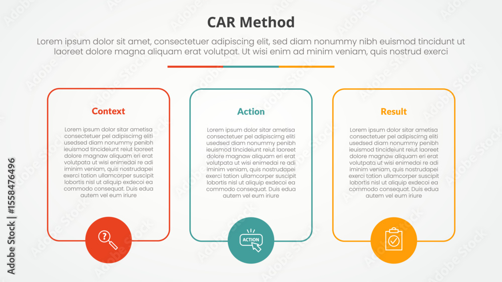 Poster car interview model infographic concept for slide presentation with big box outline with circle on b