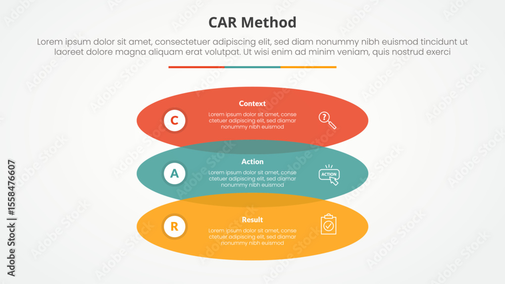 Poster car interview model infographic concept for slide presentation with rectangle round shape venn verti