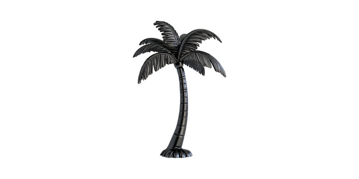 Black Metallic Palm Tree Sculpture. Modern Art And Tropical Decor Concept Isolated On Transparent Background