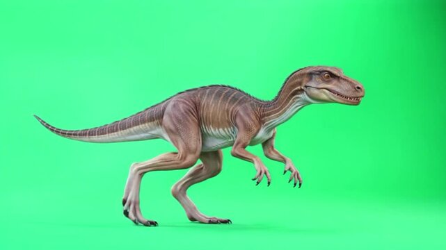 3D animation of a raptor walking on green screen