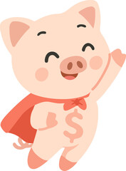 Cartoon Piggy Bank Superhero Illustration
