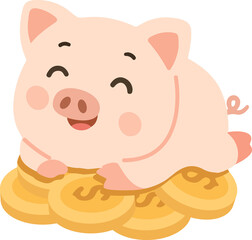 Fototapeta premium Piggy Bank Lying on Pile of Coins