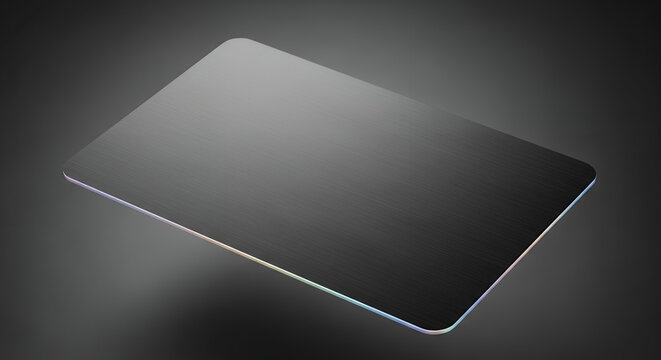 Abstract Metallic Black Card With Iridescent Edge On Dark Background