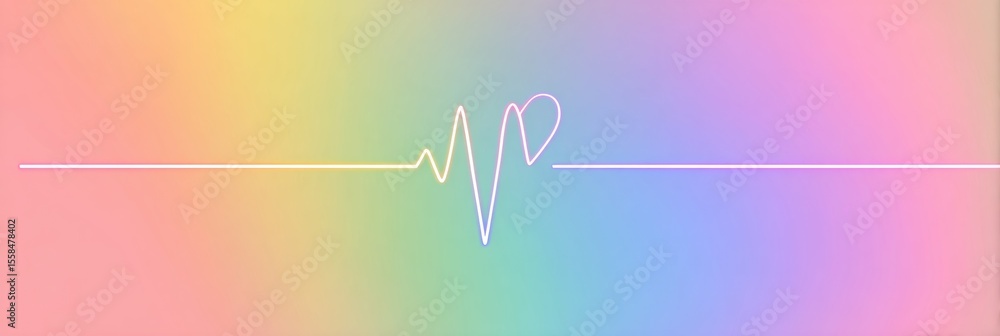 Poster Heartbeat Line in Rainbow Gradient Transitioning Into a Soft Heart Design for Emotional Representation