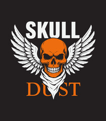 Skull with Wings T-Shirt Design – “Skull Dust” Biker Style Illustration with Bandana and Bold Typography