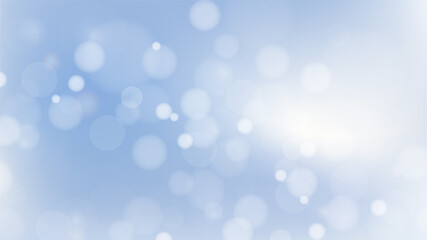 Pastel blue background with bokeh lights. Snow or sky, empty horizontal banner of gradient color with light spot and blurred circles. Vector HD template for winter backdrop design or sky illustration.