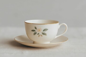 Fototapeta premium Floral Teacup and Saucer Set- Delicate Pink and Purple Flowers. Beautiful simple AI generated image