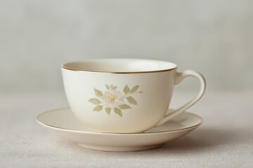 Fototapeta premium Floral Teacup and Saucer Set- Delicate Pink and Purple Flowers. Beautiful simple AI generated image