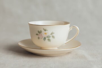 Fototapeta premium Extreme close-up of a tea cup with flowers inside for refreshments in the garden. Beautiful simple AI generated image