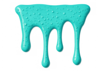 Turquoise paint cascading, dripping across transparent surface with dynamic, textured effect