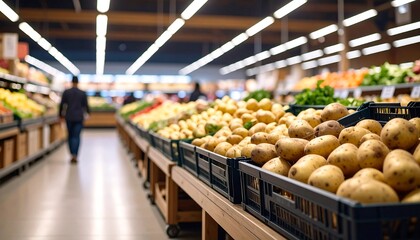 Grocery aisle filled with potatoes