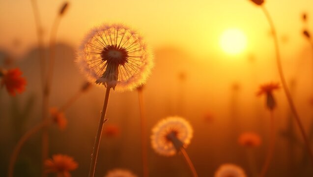 dandelion flower in the sunset