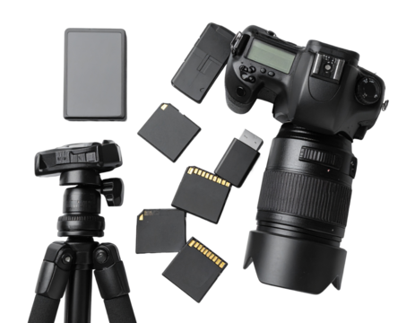 camera on tripod isolated on white background - Powered by Adobe