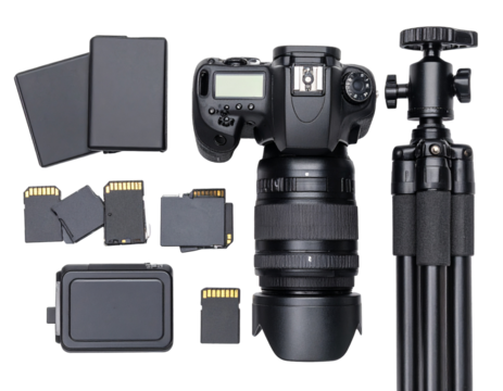 camera on tripod isolated on white background - Powered by Adobe