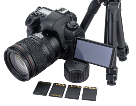 camera on tripod isolated on white background - Powered by Adobe