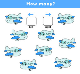 Left and right position worksheet. Educational worksheet for preschool kids. Educational game to learn left and right.