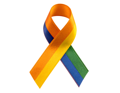 A vibrant looped ribbon displaying a spectrum of colors symbolizes pride, support, and awareness.