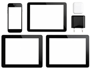 Realistic Vector Digital Tablet, Mobile Phone, Smart Phone, Laptop and Computer Monitor. Modern Digital Devices