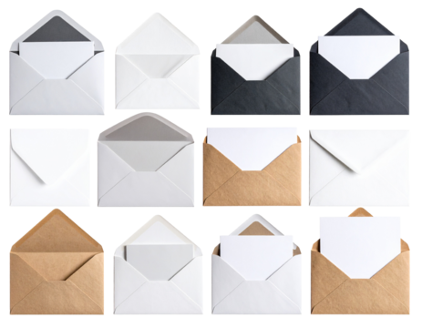 Ordinary paper oblong isolated envelopes, open and closed