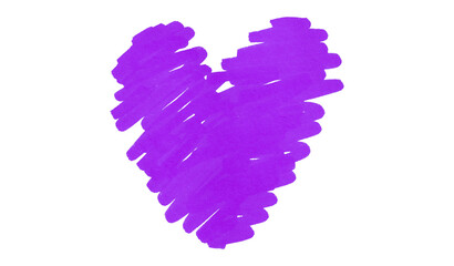 A purple heart drawn in ink sits on a transparent background.