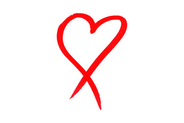 Red heart drawn in ink on transparent background.