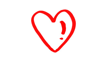 Red heart drawn in ink on transparent background.