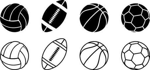 Sports ball set. Isolated sports ball on white background