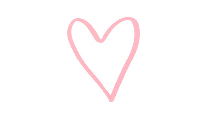 Pink heart drawn with ink on transparent background.