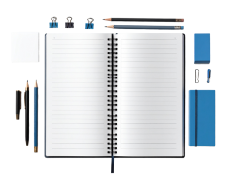 Books and notebooks and kindle on white desktop