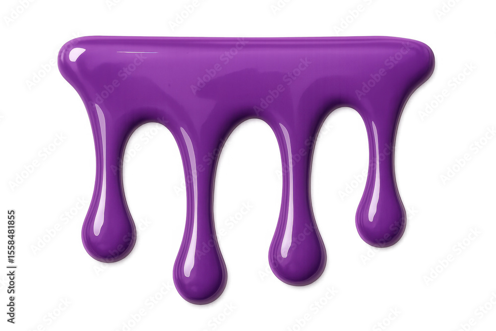 Poster glossy purple paint dripping down on a transparent background, creating a vibrant and dynamic visual