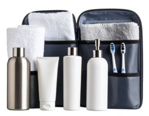 3d render of cosmetic bundle for skin hair care. White plastic package in row on bright millenial pink background.