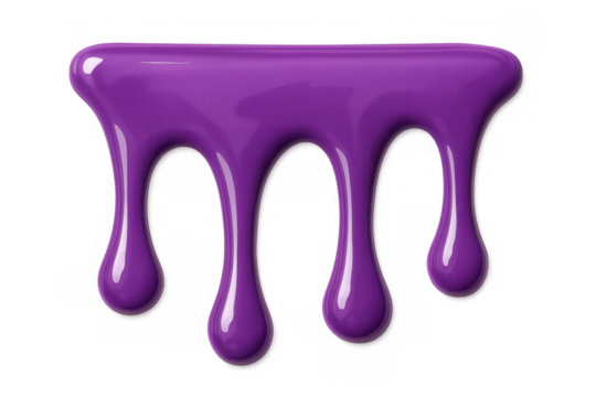 Glossy purple paint dripping down on a transparent background, creating a vibrant and dynamic visual