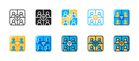 Online meeting icon for remote collaboration, virtual teamwork, business communication, video conferences, and online corporate discussions.