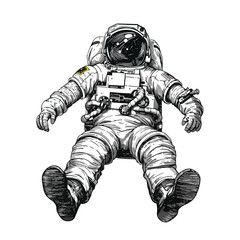 Black and White Astronaut Vector Illustration Drawing and Clipart Design