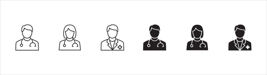 Doctor icons collection. Healthcare doctor icon set. Health consulting symbol. Icon symbol compatible for clinic, hospital, nurse, health consulting, consultation, staff. Vector illustration