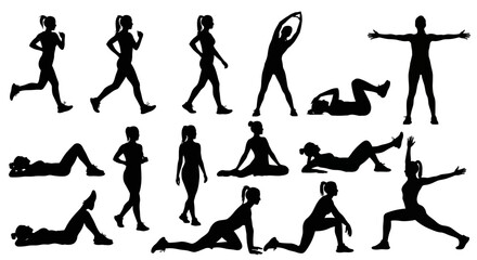 Silhouette Collection Women Engaging in Various Fitness Activities