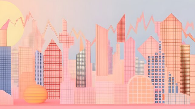 Pastel Cityscape Skyline Abstract Geometric Building Art