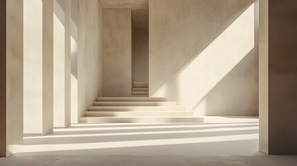Obraz premium Minimalist Beige Concrete Architecture Stairs Sunlight