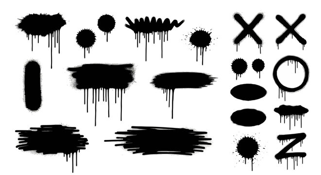Spray Paint Splatter, Drip, and Graffiti Stencil Vector Graphics Set