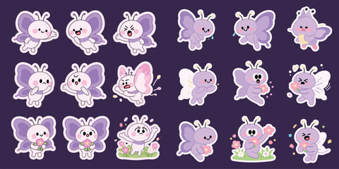 Naklejka premium Cute Butterfly Characters in Various Poses and Expressions