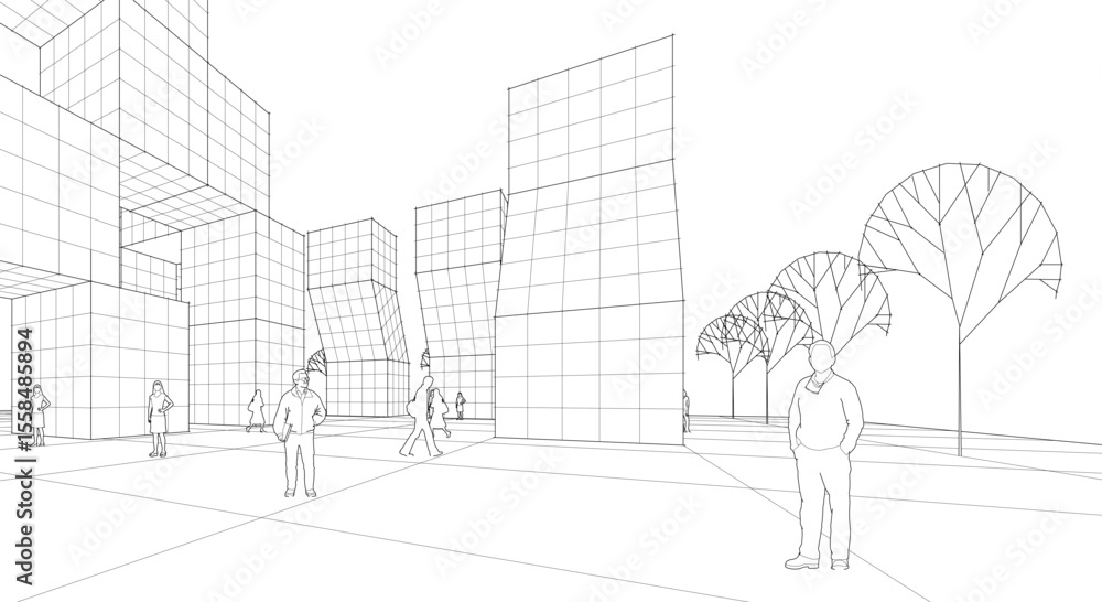 Poster city ​​abstract modular architecture 3d rendering