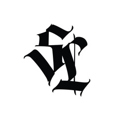 Monogram of Gothic letters S and L. Vector. An illustration for an individual design. The name of the studio or product.