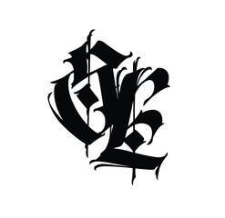 Monogram of Gothic letters S and L. Vector. An illustration for an individual design. The name of the studio or product.