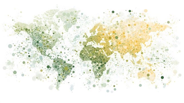 Abstract World Map Dotted Green Yellow Global