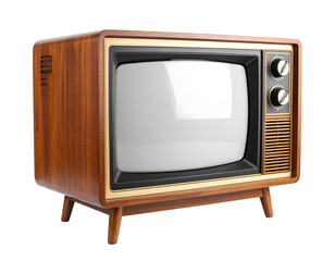 A classic wooden vintage television set with a blank screen evokes a sense of nostalgia for bygone eras.