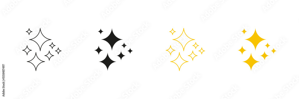 Poster star sparkle element line and solid icon set. shining burst and twinkle shape symbol collection. iso