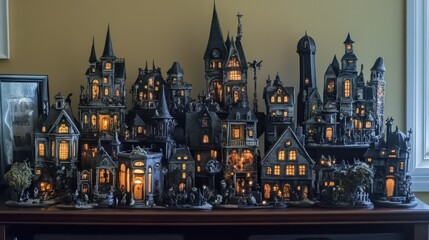 Naklejka premium Dark gothic miniature city